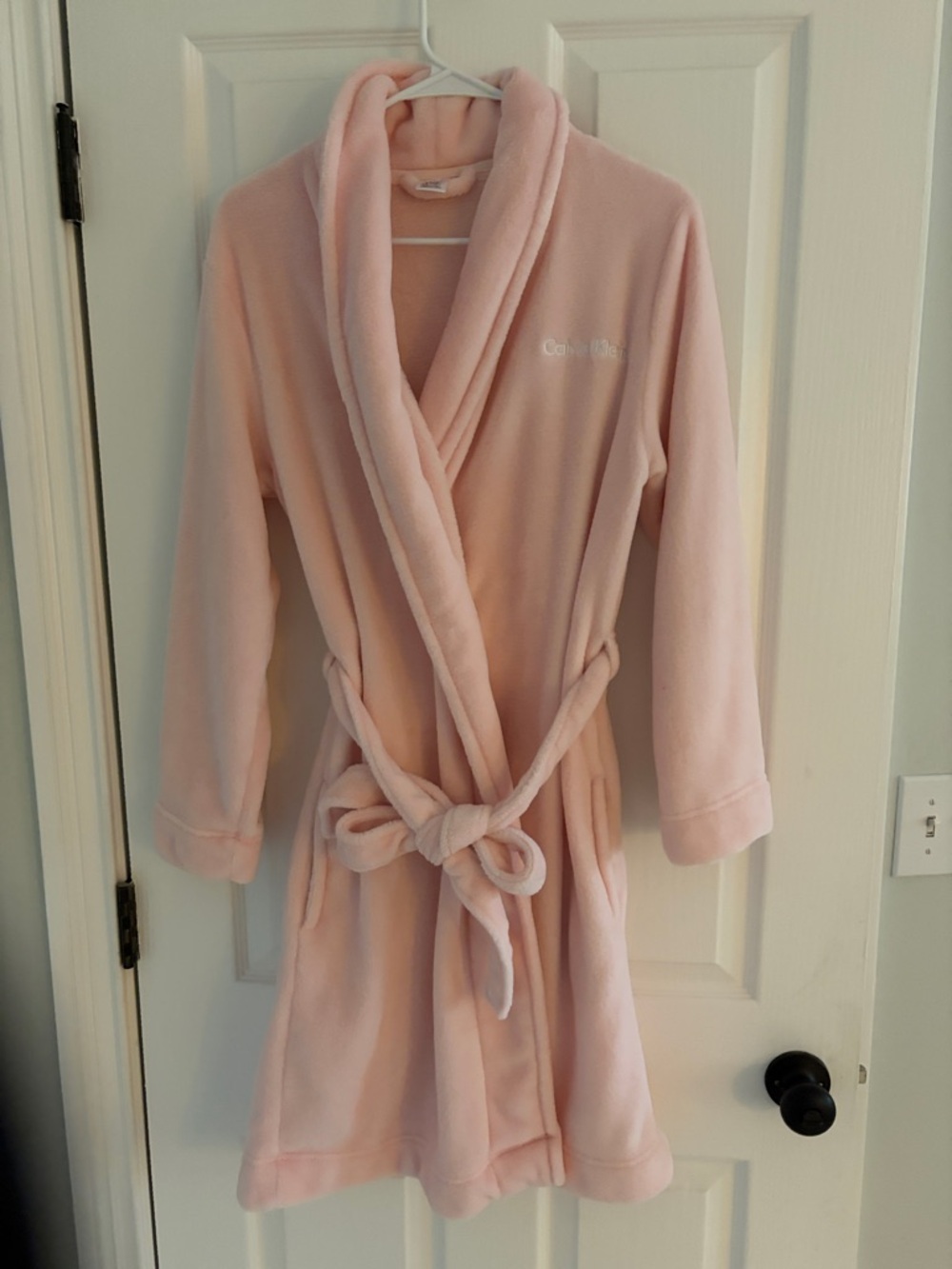 Calvin Klein blush pink plush robe with embroidered logo